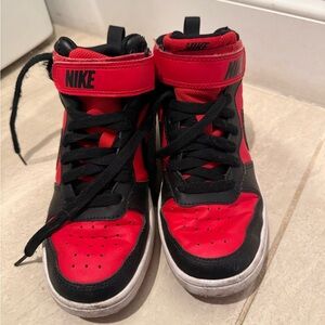Nike Kids Red and Black High-Top Sneakers with Strap